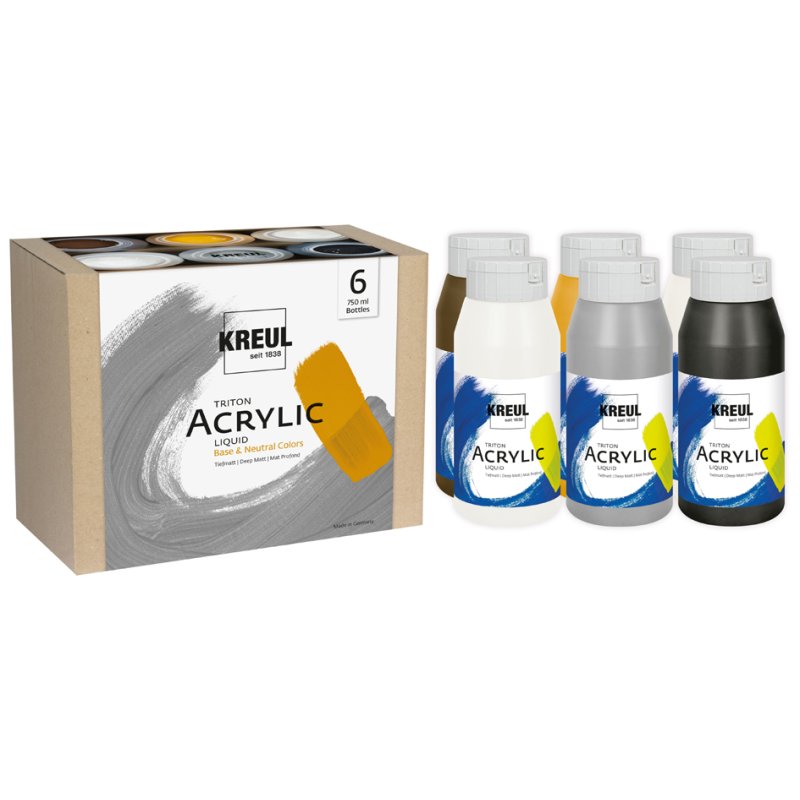 KREUL peinture acrylique Triton Acrylic Liquid, set Base & Neutral, 6 × 750 ml